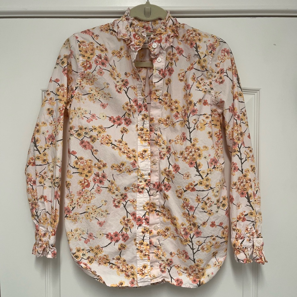 J. Crew | Classic Fit Ruffleneck Shirt in Cherry Blossoms